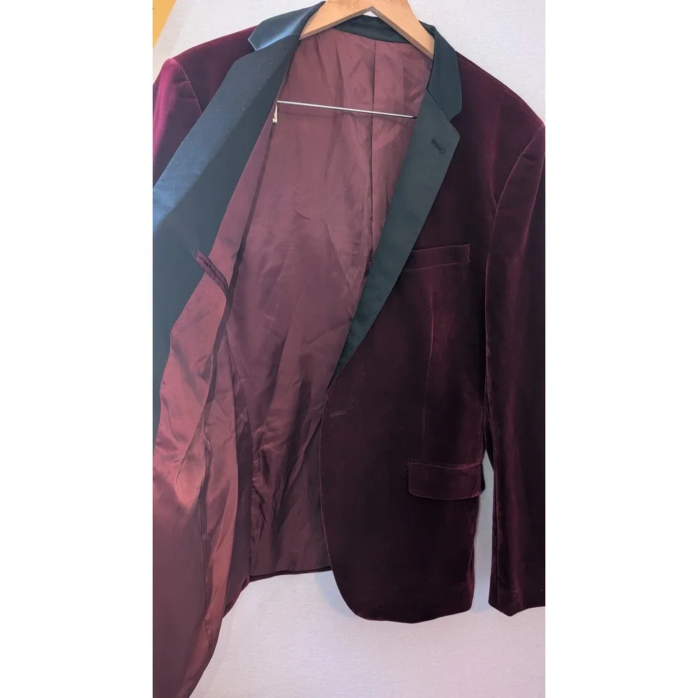 Suslo Couture Mens Burgundy Velvet Blazer Slim Fit Dinner Jacket XXL 46 VS1602-4